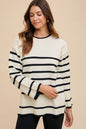 The Hand-Woven Side Slit Striped Round Neck Sweater