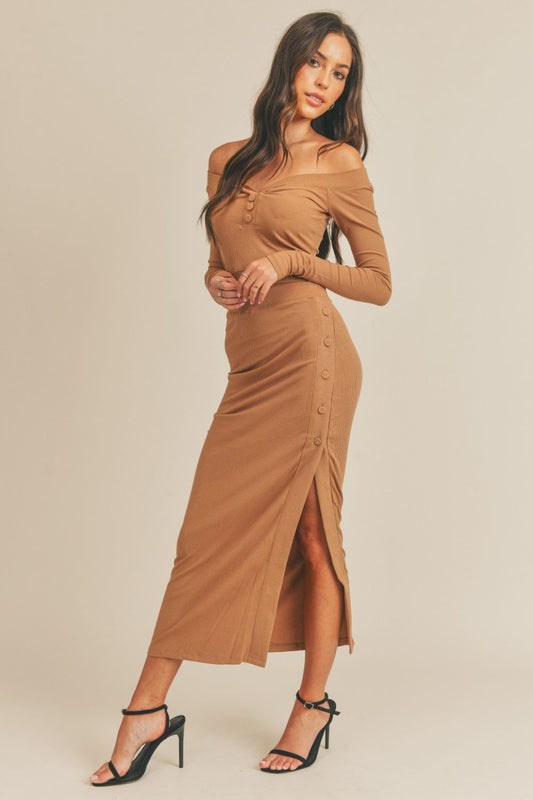 Sansplay Detail Crop Top and Slit Midi Skirt Set