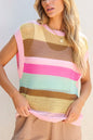 Sansplay Color Block Round Neck Cap Sleeve Knit Top