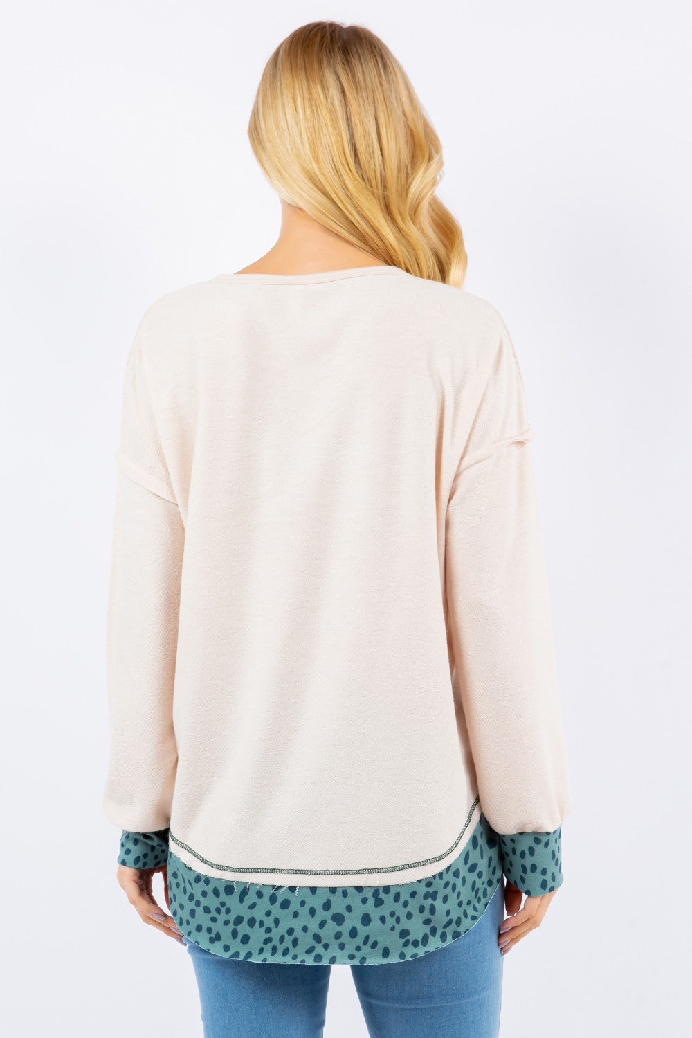 Contrast Stitching Notched Dropped Shoulder Blouse