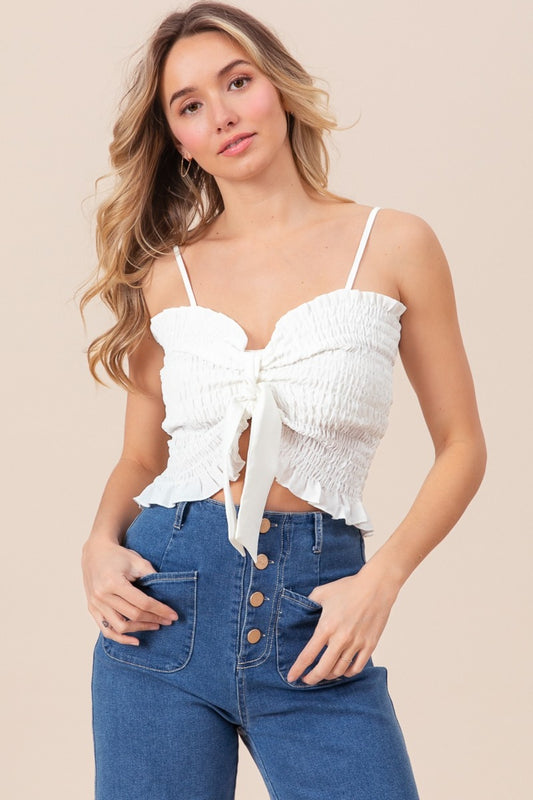 Sansplay Ruffled Smocked Ribbon Detail Cami