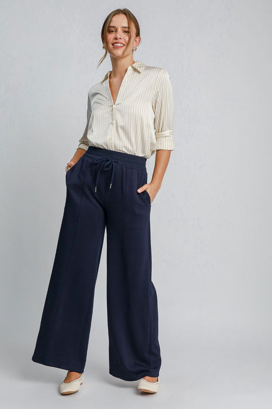 Lumina Drawstring Wide Leg Pants with Pockets