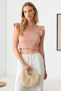 The Urbanite Ruffled Cap Sleeve Square Neck Crop Top