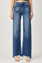 Sansplay Full Size High Rise Frayed Hem Wide Leg Jeans