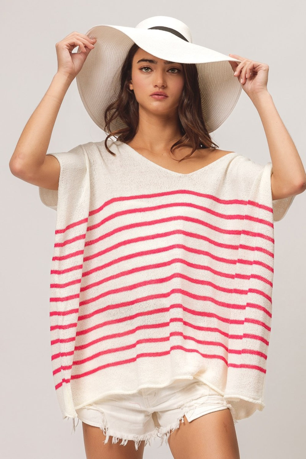 Aurelia V Neck Striped Short Sleeve Top