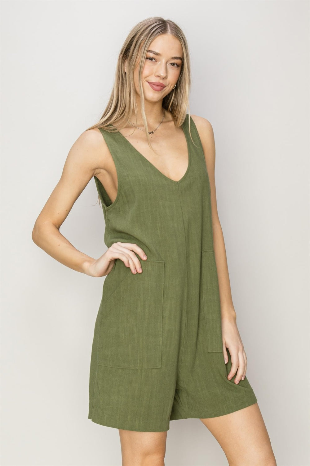 San splay style Sleeveless Romper with Pockets