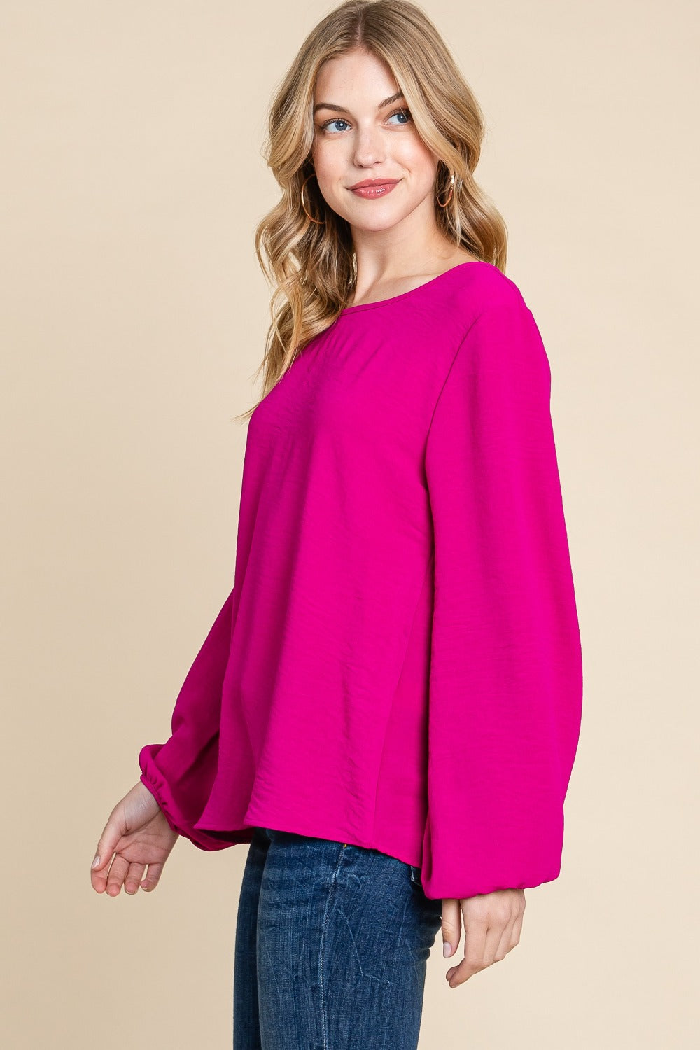 Organic Embrace Textured Balloon Sleeve Top