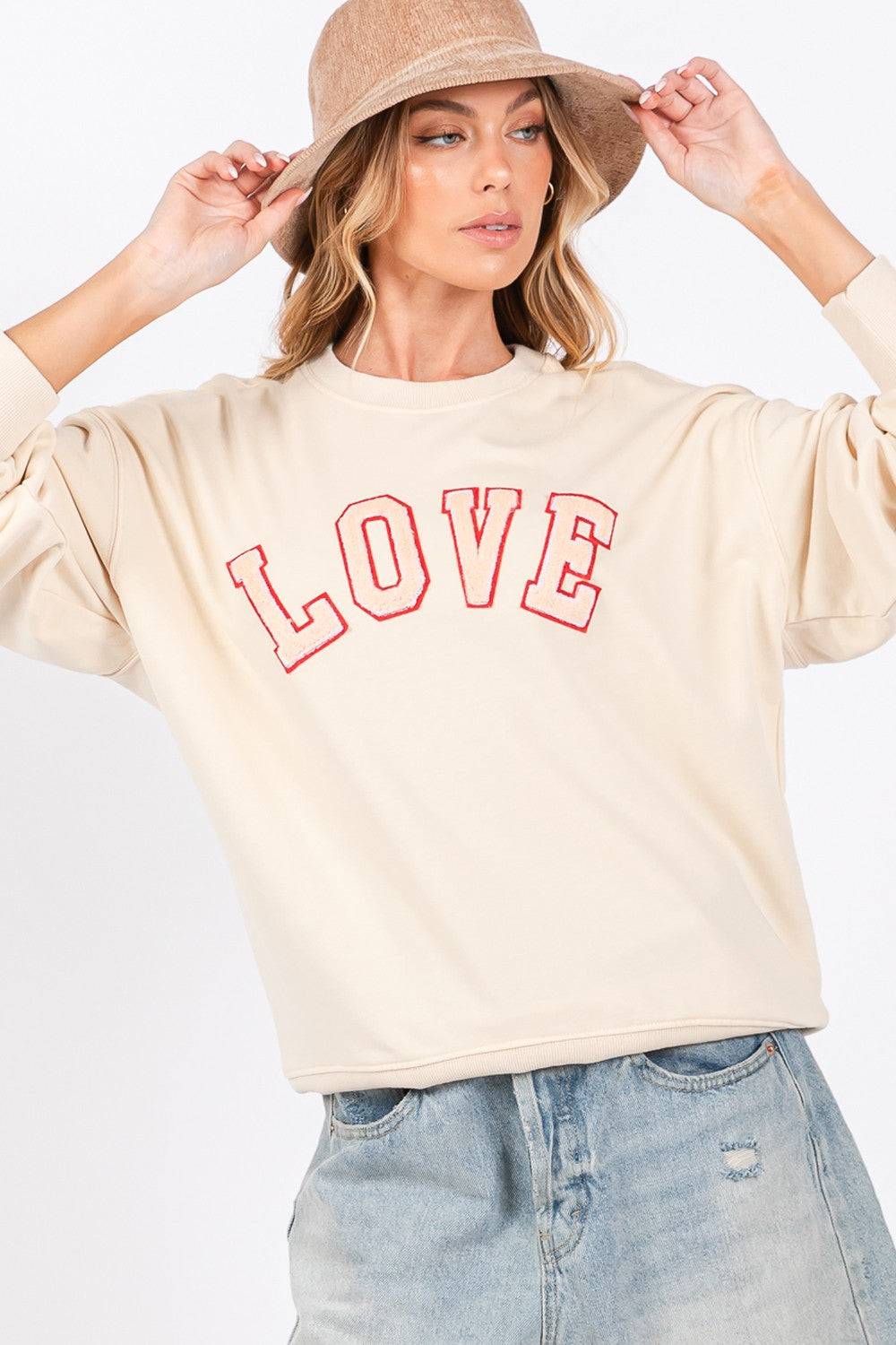 Sans LOVE Path Applique Drop Shoulder Sweatshirt