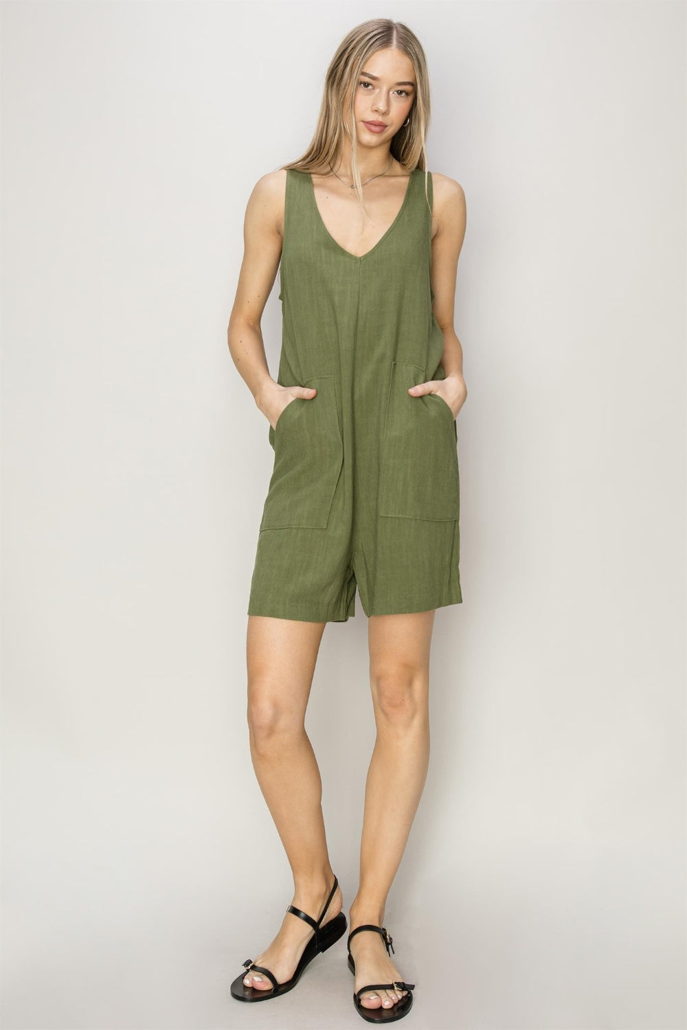 San splay style Sleeveless Romper with Pockets