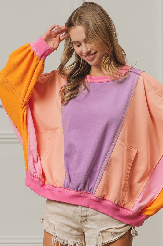 Valkyrie Color Block Exposed Seam Sweatshirt with Pockets