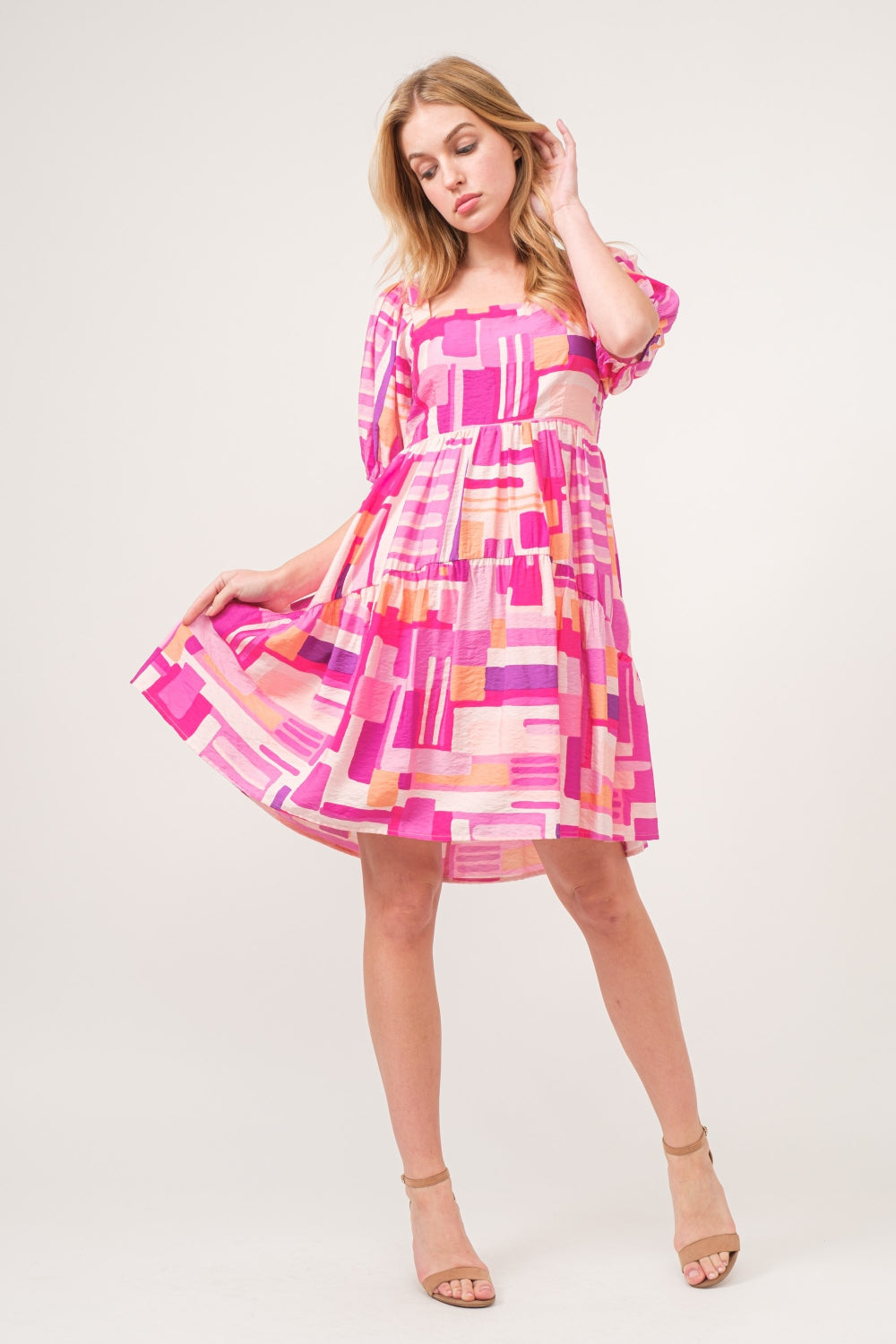 The Kaleidoscope Color Block Puff Sleeve Dress