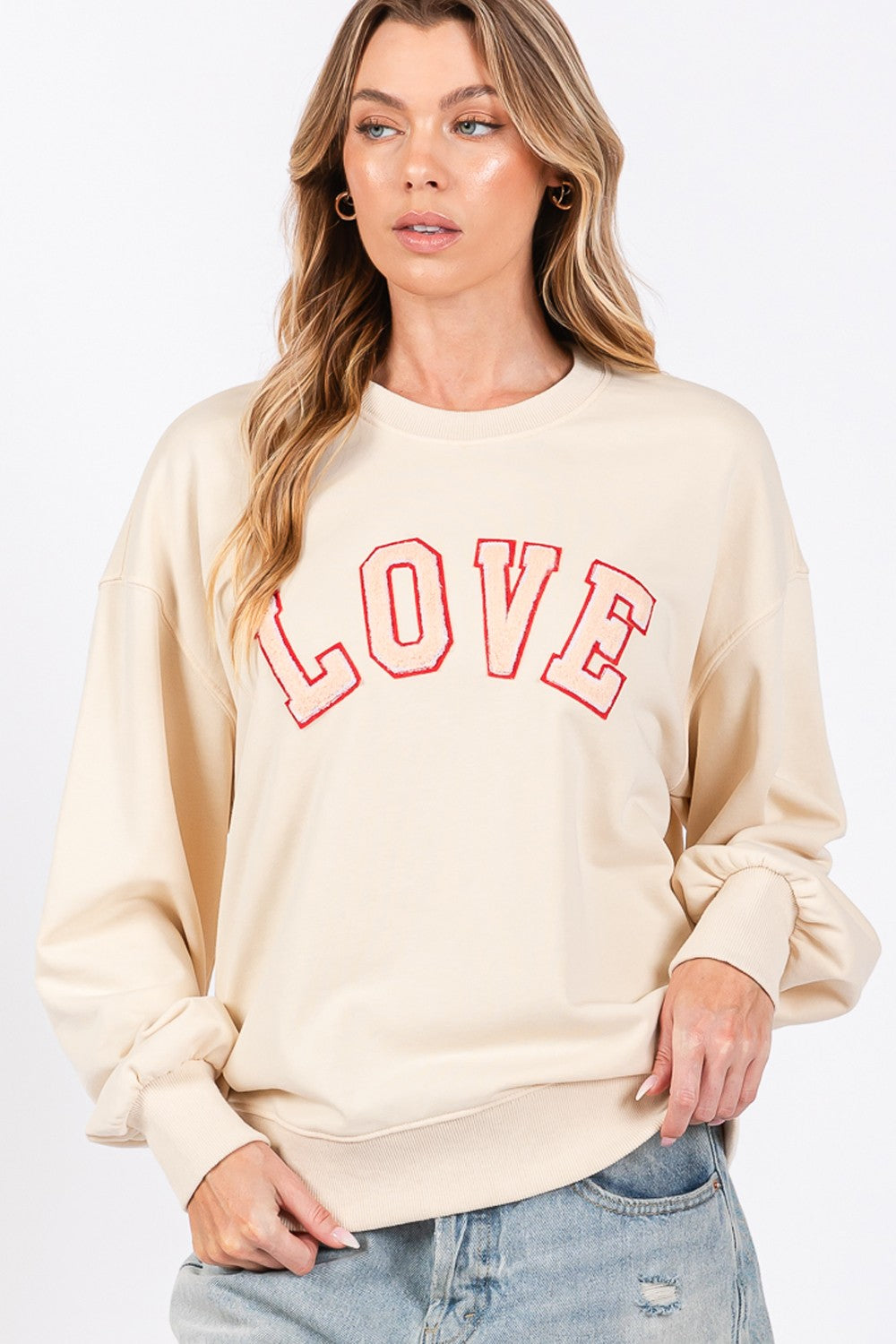 Sans LOVE Path Applique Drop Shoulder Sweatshirt