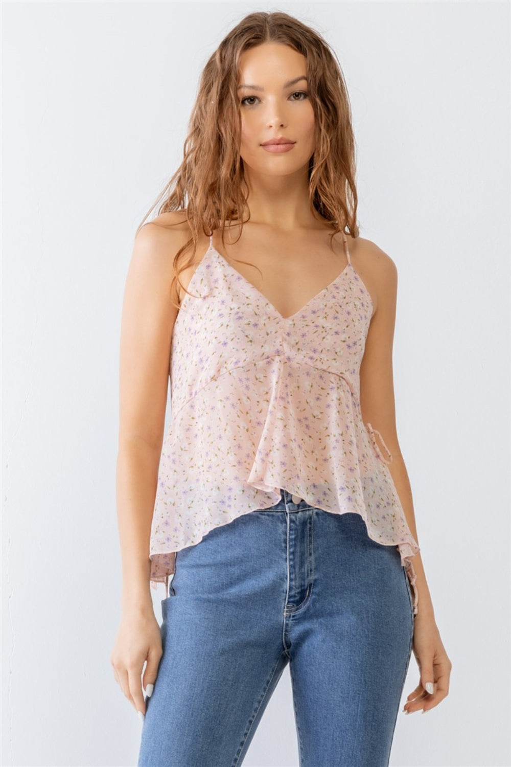 The Luxe Edit Floral Print V-Neck Criss-Cross Back Flare Cami