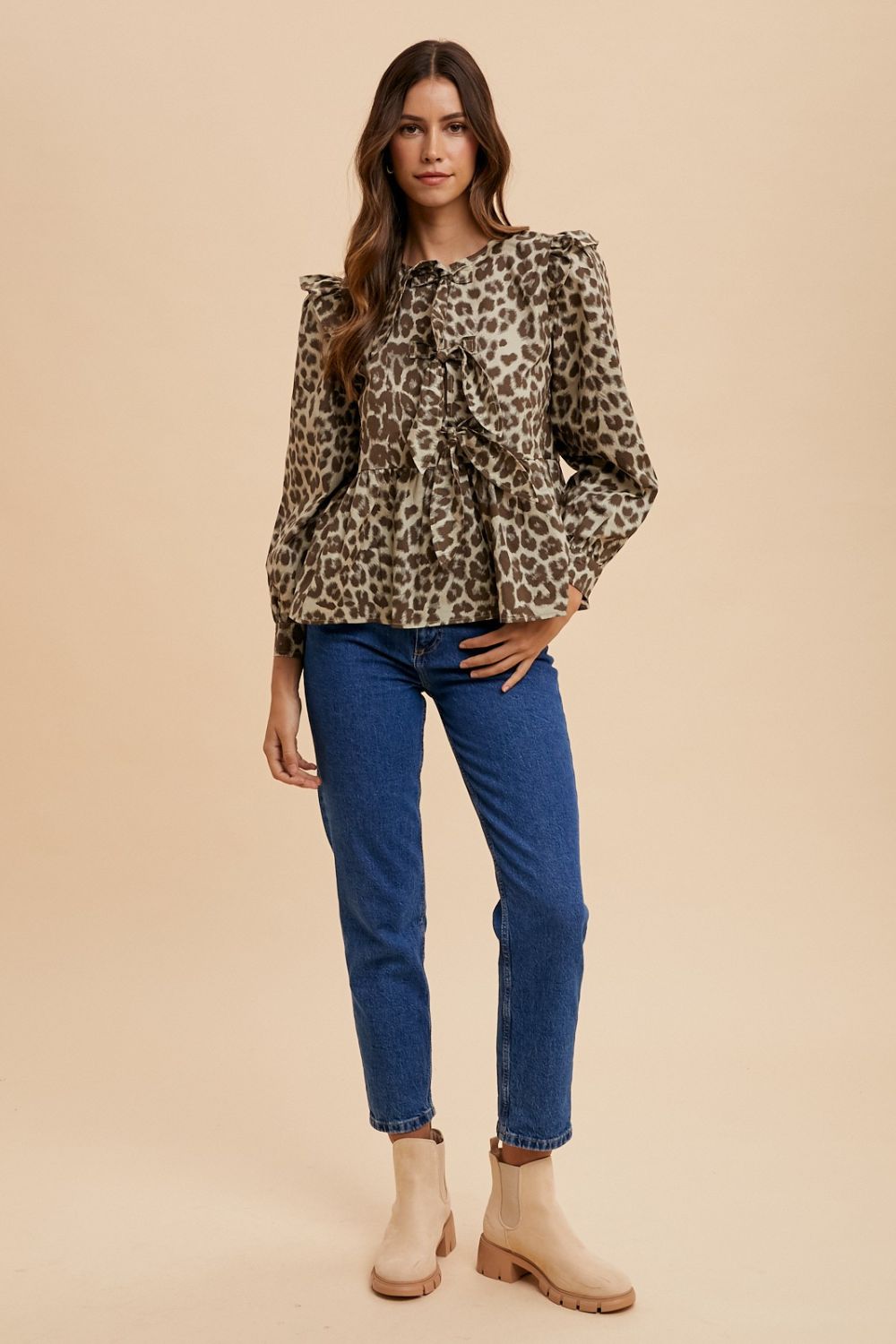 Leopard Round Neck Peplum Blouse