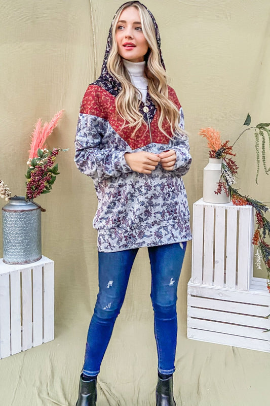 Printed Half Zip Up Long Sleeve Hoodie