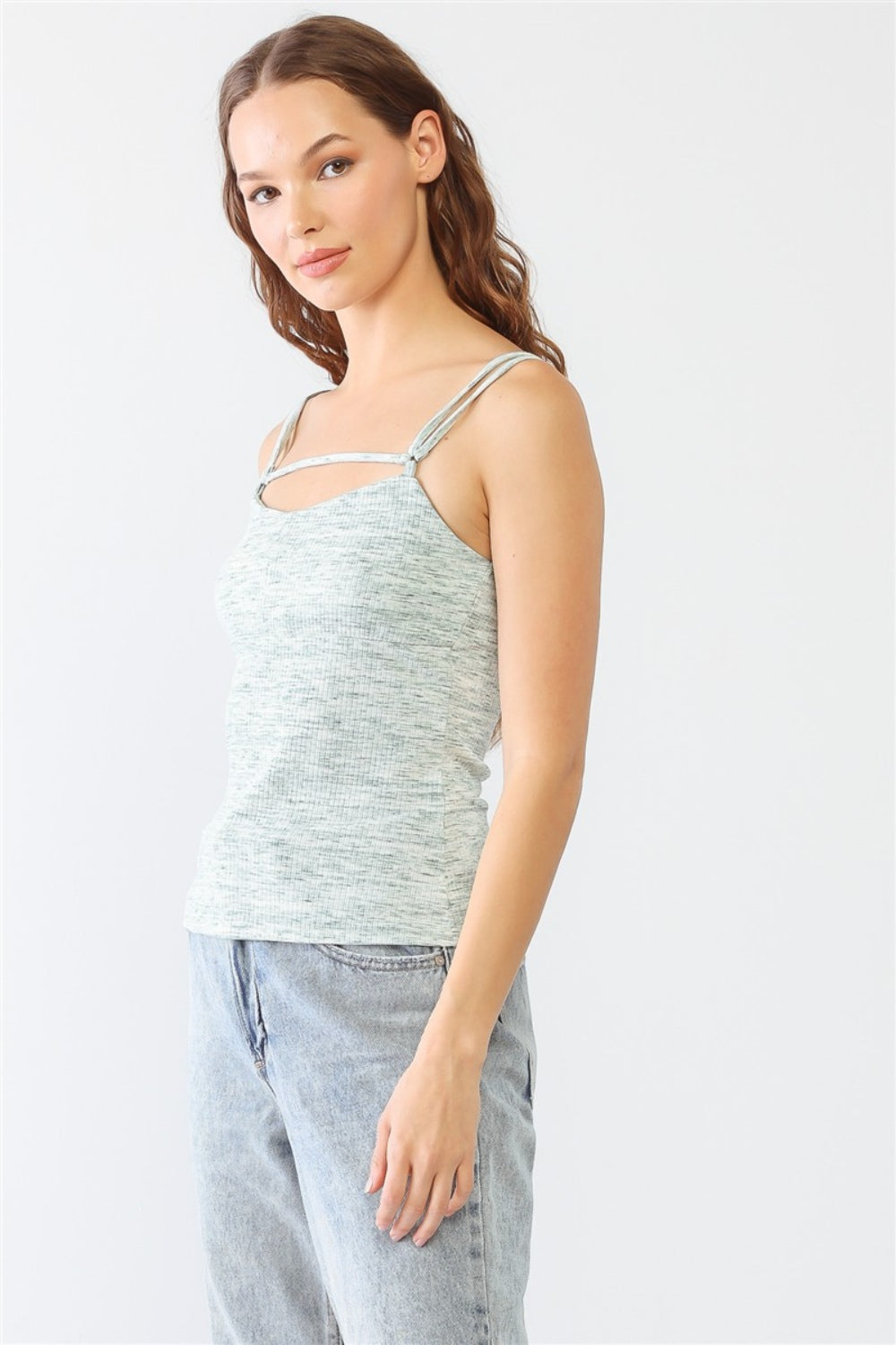 Sansplay Heathered Ribbed Adjustable Strap Cami