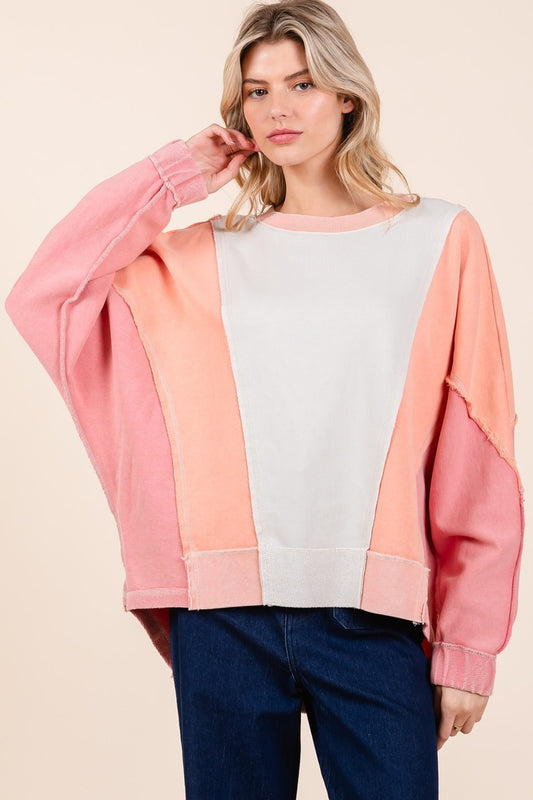 Mineral Wash Color Block Sweatshirt