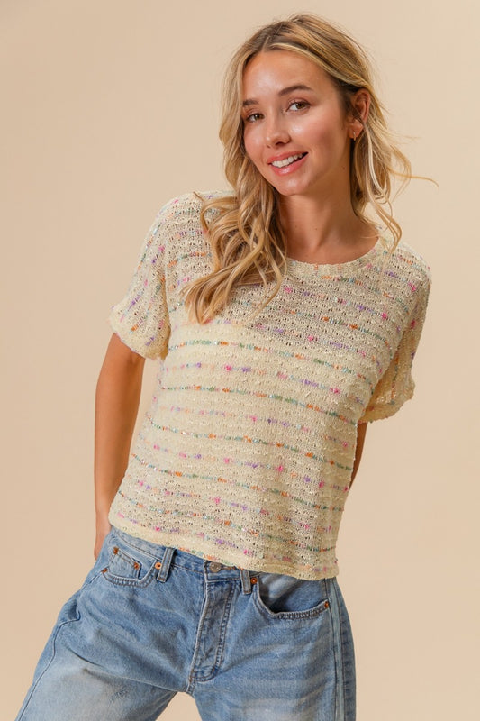 SANSPLAY Striped Popcorn Knit Top