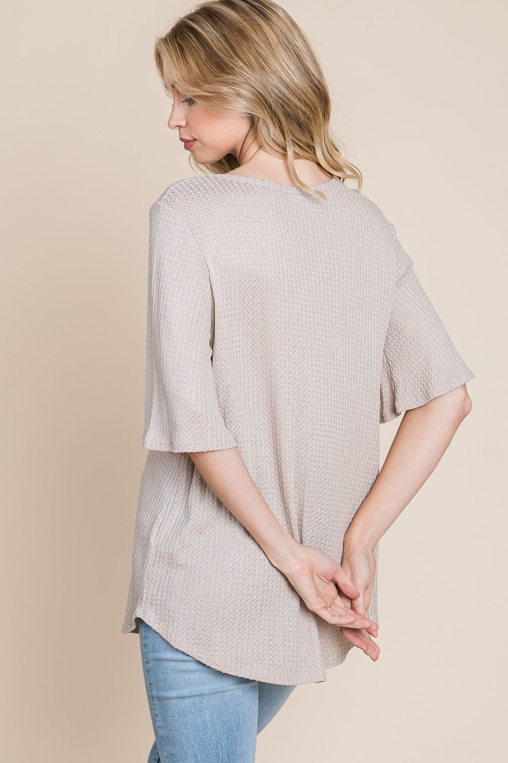 SANSY Round Neck Waffle Knit T-Shirt