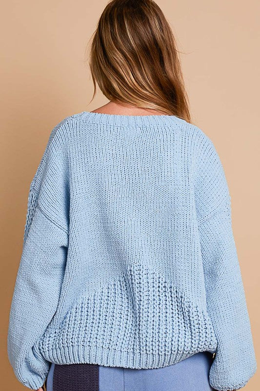 The Modern Weaver Crochet Flower Round Neck Dropped Shoulder Sweater