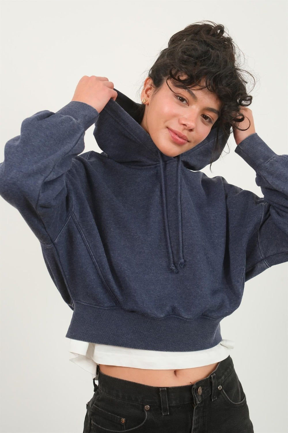 Sans Drop Shoulder Cropped Hoodie