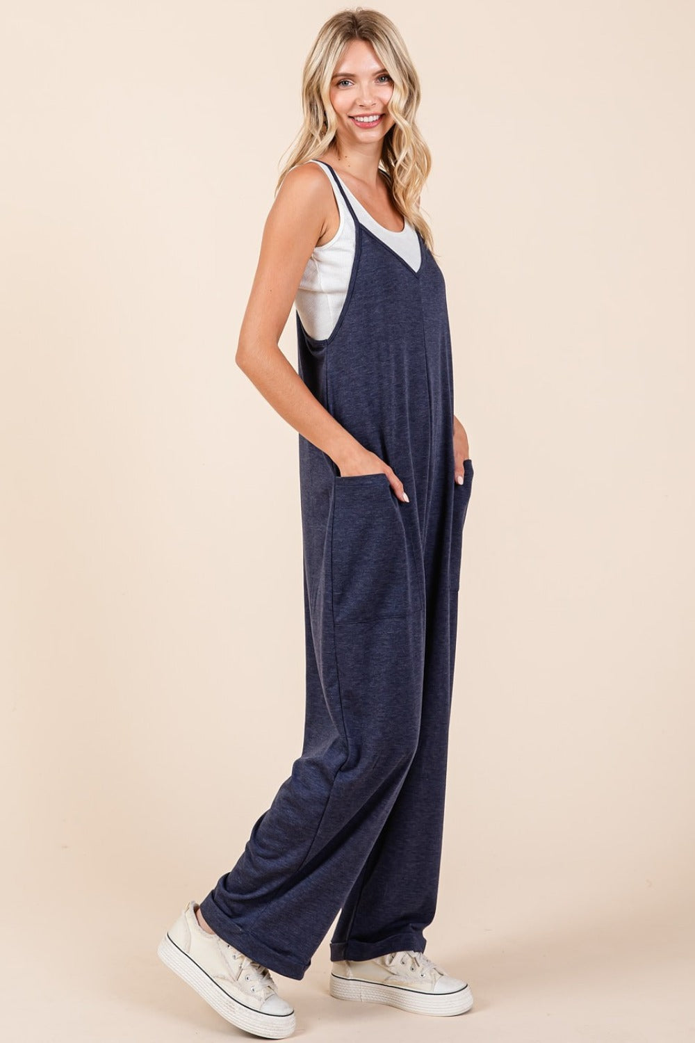 Crafted For You Patch Pocket Wide Leg Sleeveless Jumpsuit