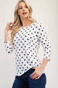 Polka Dot Round Neck Three-Quarter Sleeve T-Shirt