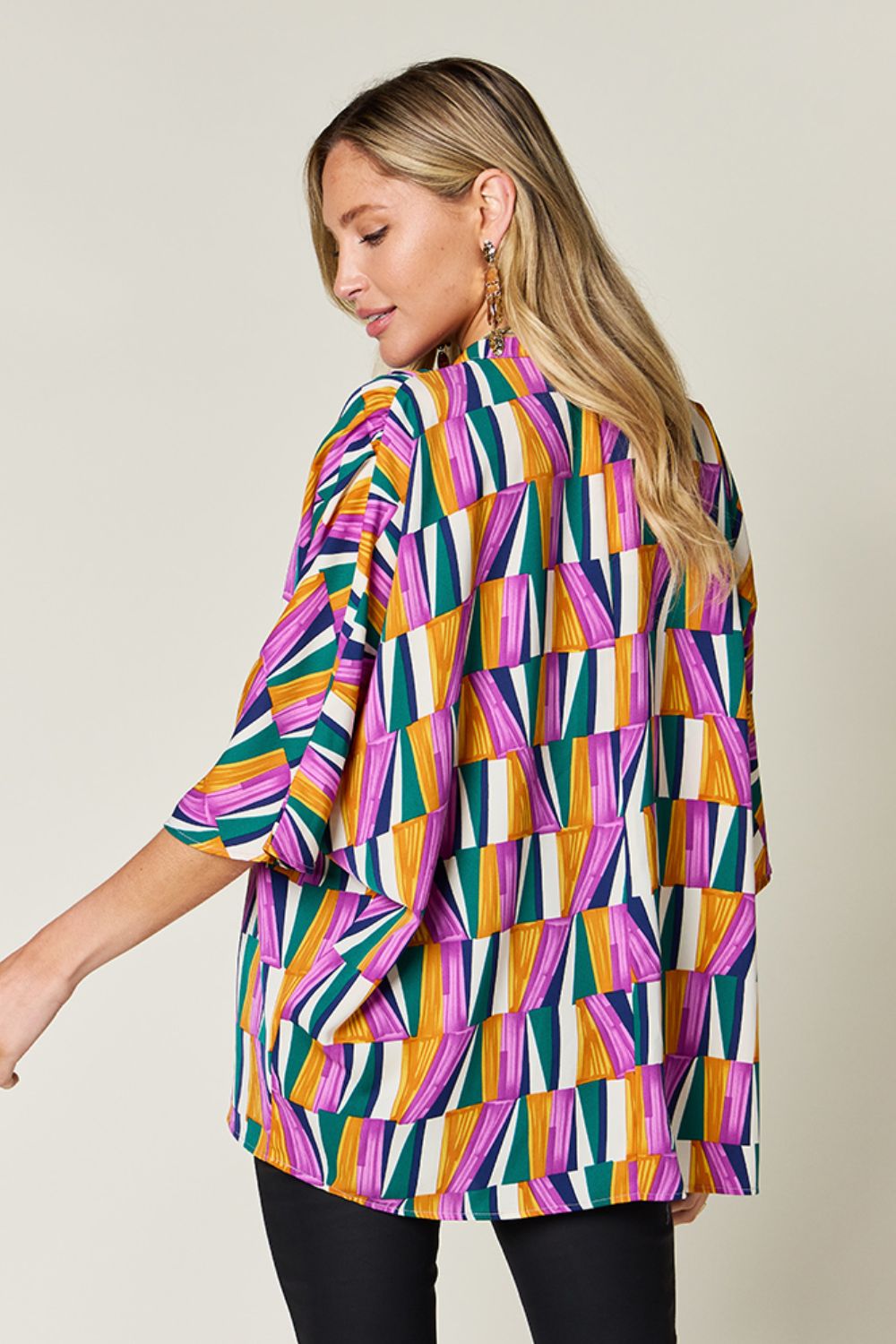 Full Size Geometric Notched Dolman Sleeve Top