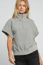 Crafted for Comfort Striped Half Zip Short Sleeve Sweatshirt