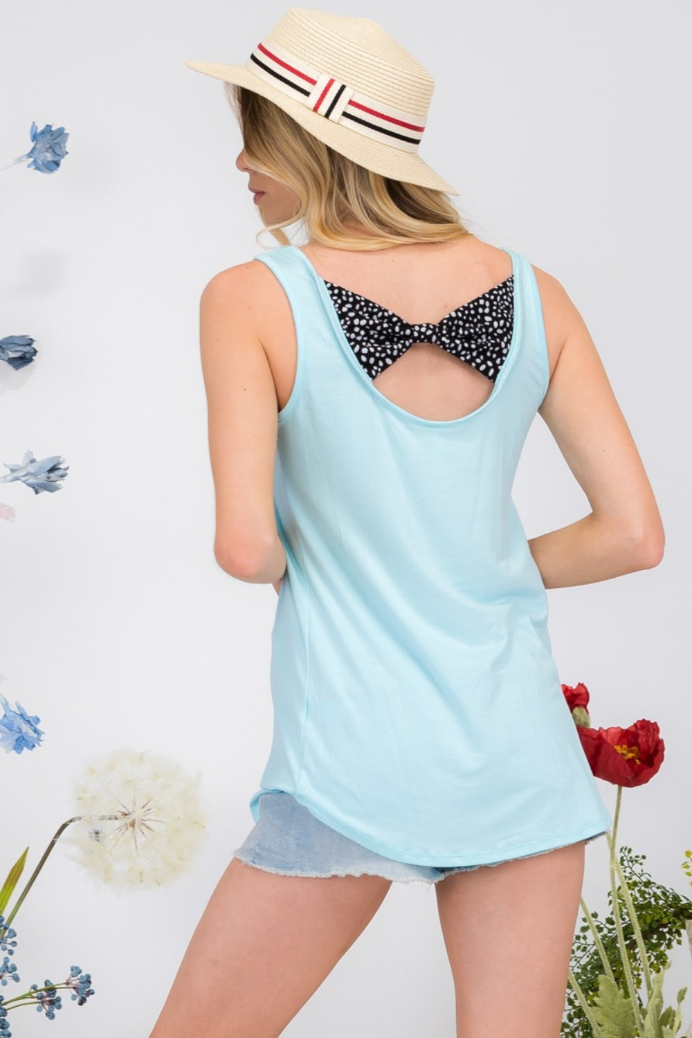 Sansplay Full Size Back Contrast Bow Tie Tank