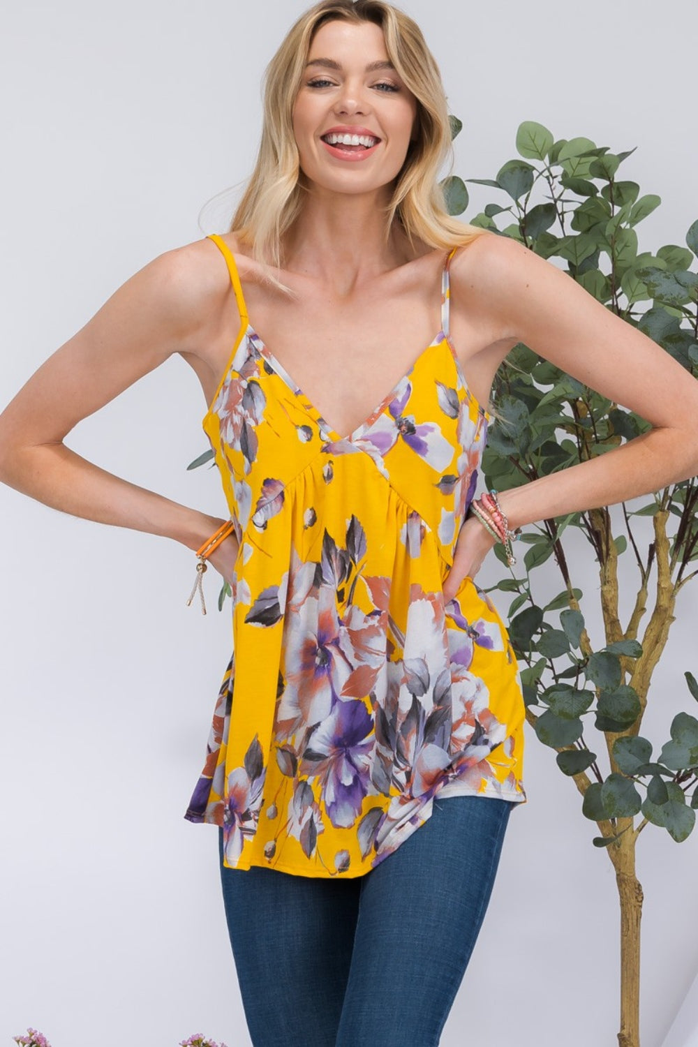 Sansplay Full Size Floral V-Neck Cami