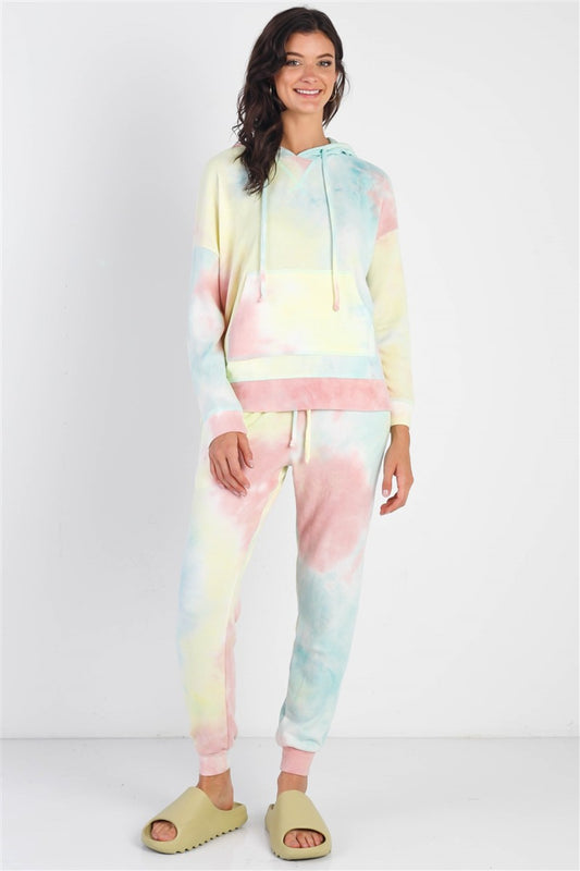 Drawstring Tie-Dye Dropped Shoulder Hoodie