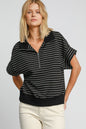 Crafted for Comfort  Striped Half Zip Short Sleeve Sweatshirt