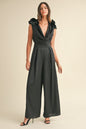 Party Floral Applique Deep Cowl Neck Jumpsuit