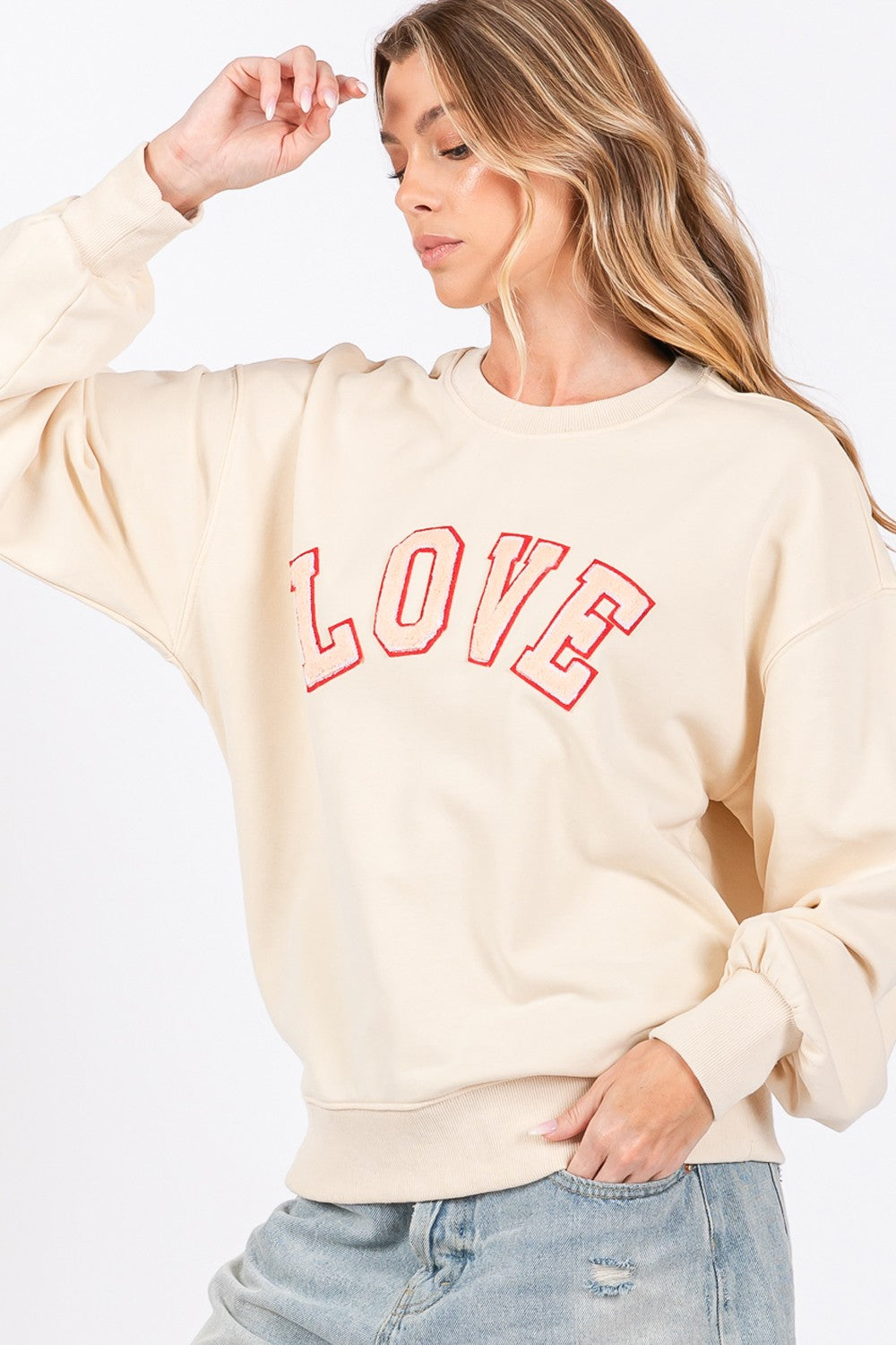 Sans LOVE Path Applique Drop Shoulder Sweatshirt