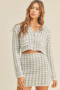 Hand Crafted Houndstooth Cropped Knit Cardigan and Mini Skirt Set