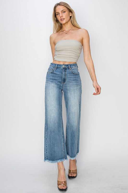 Sansplay Hem Cropped Wide Leg Jeans