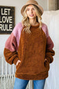 Color Block Faux Fur Raglan Sleeve Sweatshirt