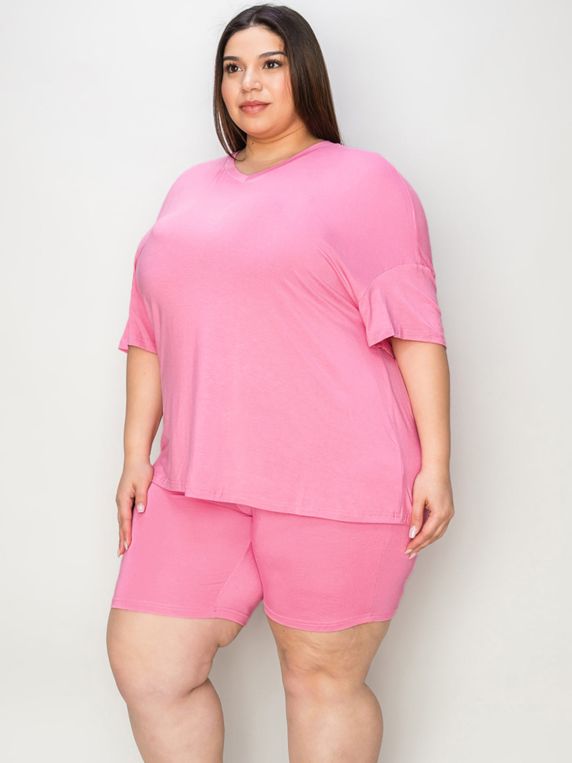 V-Neck Drop Shoulder T-Shirt and Shorts Set