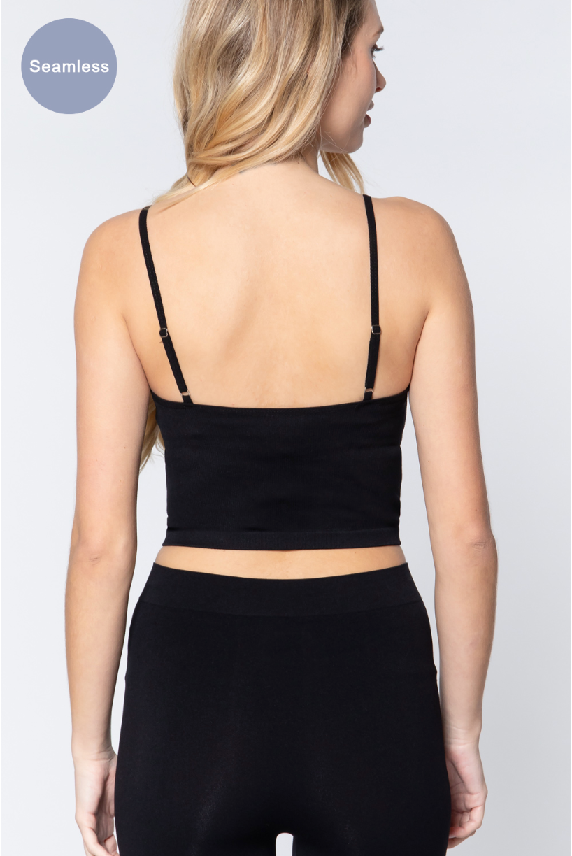 Black Round Neck Crop Rib Seamless Cami