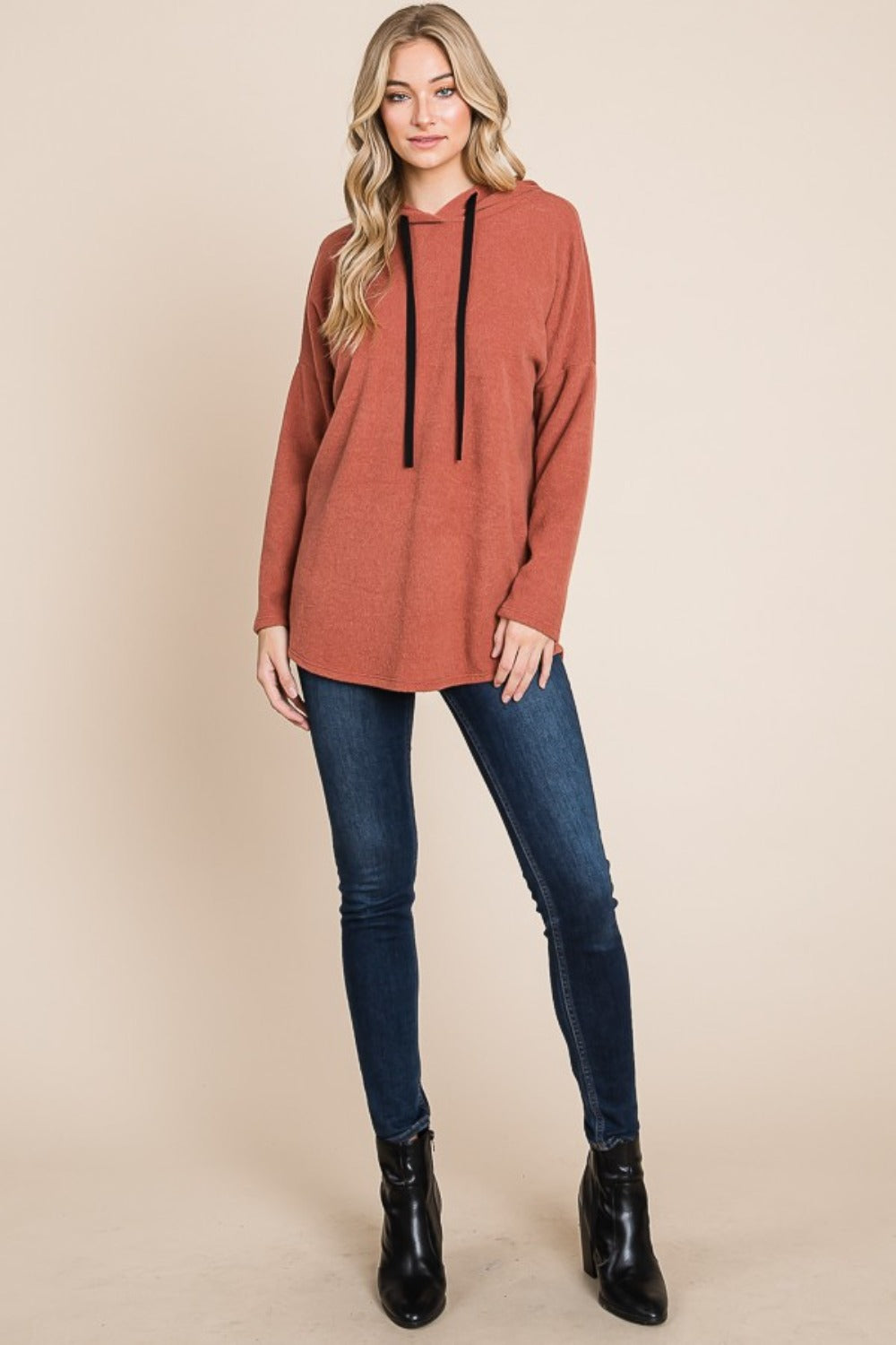 Soulful Comfort Drawstring Drop Shoulder Knit Hoodie