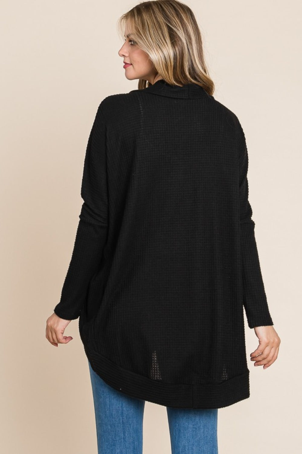 Sansy Open Front Waffle Knit Cocoon Cardigan