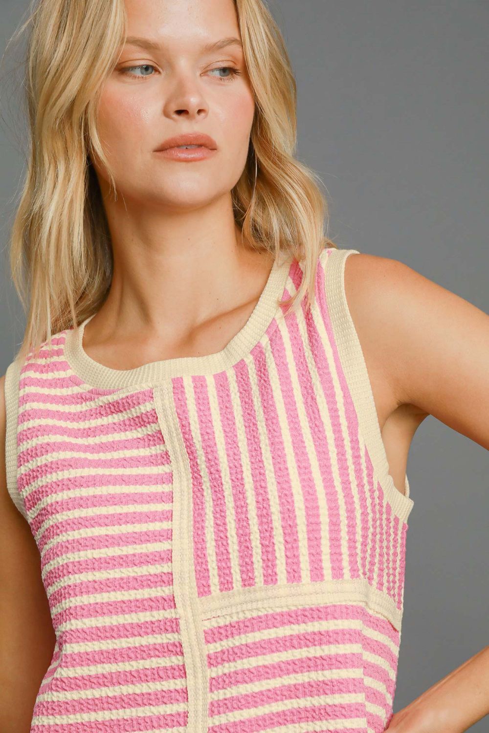 Round Neck Texture Striped Tank