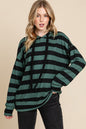 Serene Soul Drawstring Striped Dropped Shoulder Hoodie