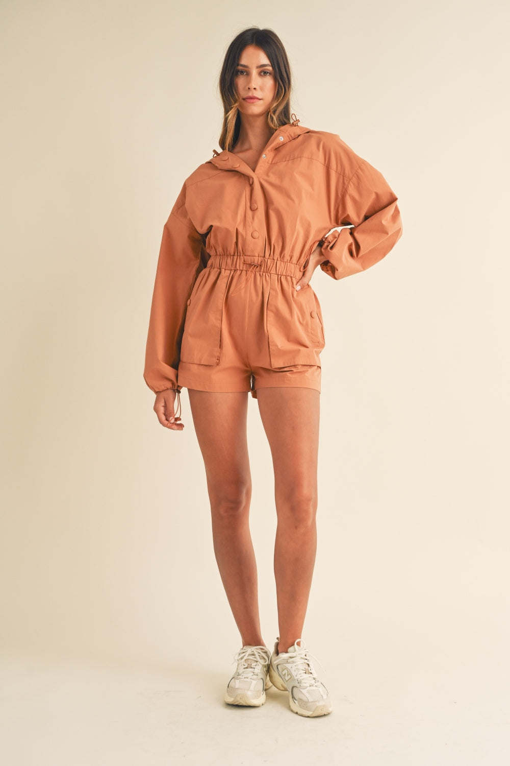 Ephemeral Grace Radiate Snap Down Long Sleeve Hooded Romper