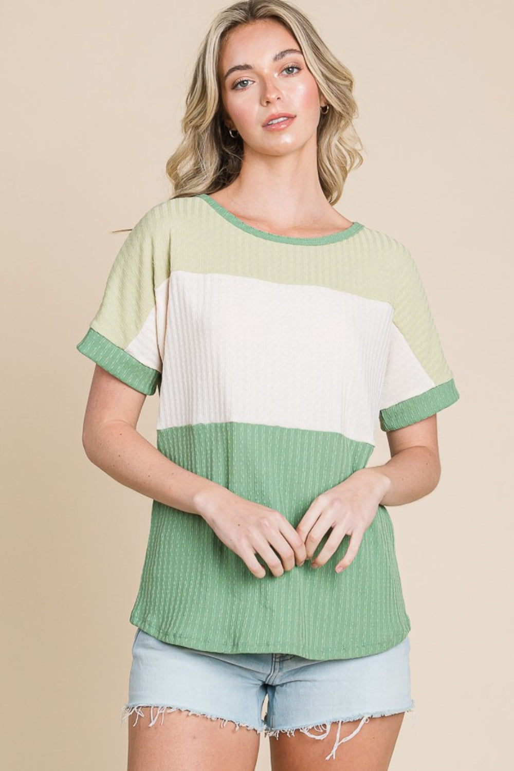 Crepe Contour Color Block Short Sleeve T-Shirt