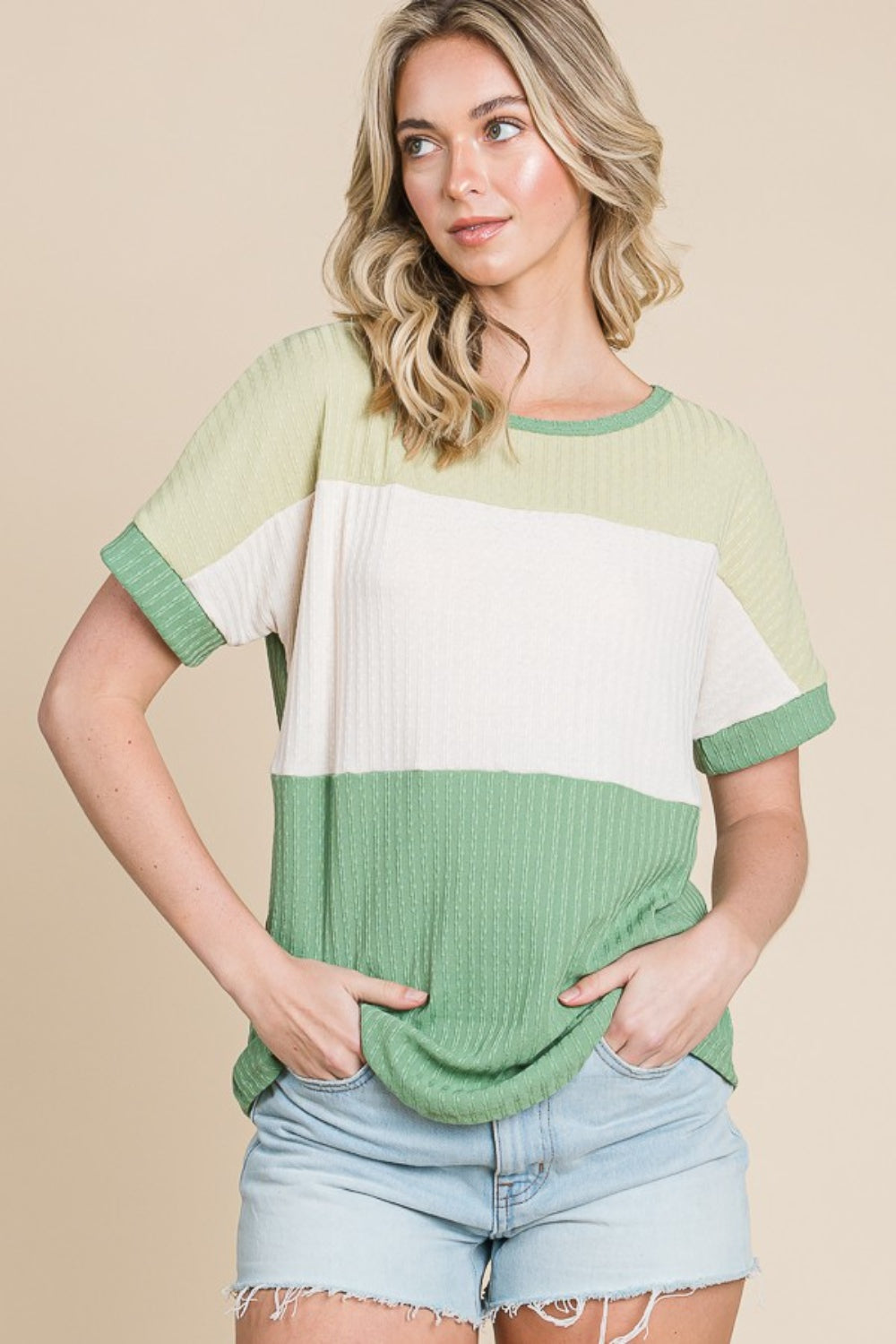 Crepe Contour Color Block Short Sleeve T-Shirt