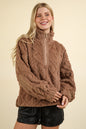 Signature Softness Fuzzy Fleece Half Zip Cable Pattern Sweatshirt