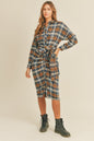 Sans Plaid Flannel Front Tie Button Down Shirt Dress