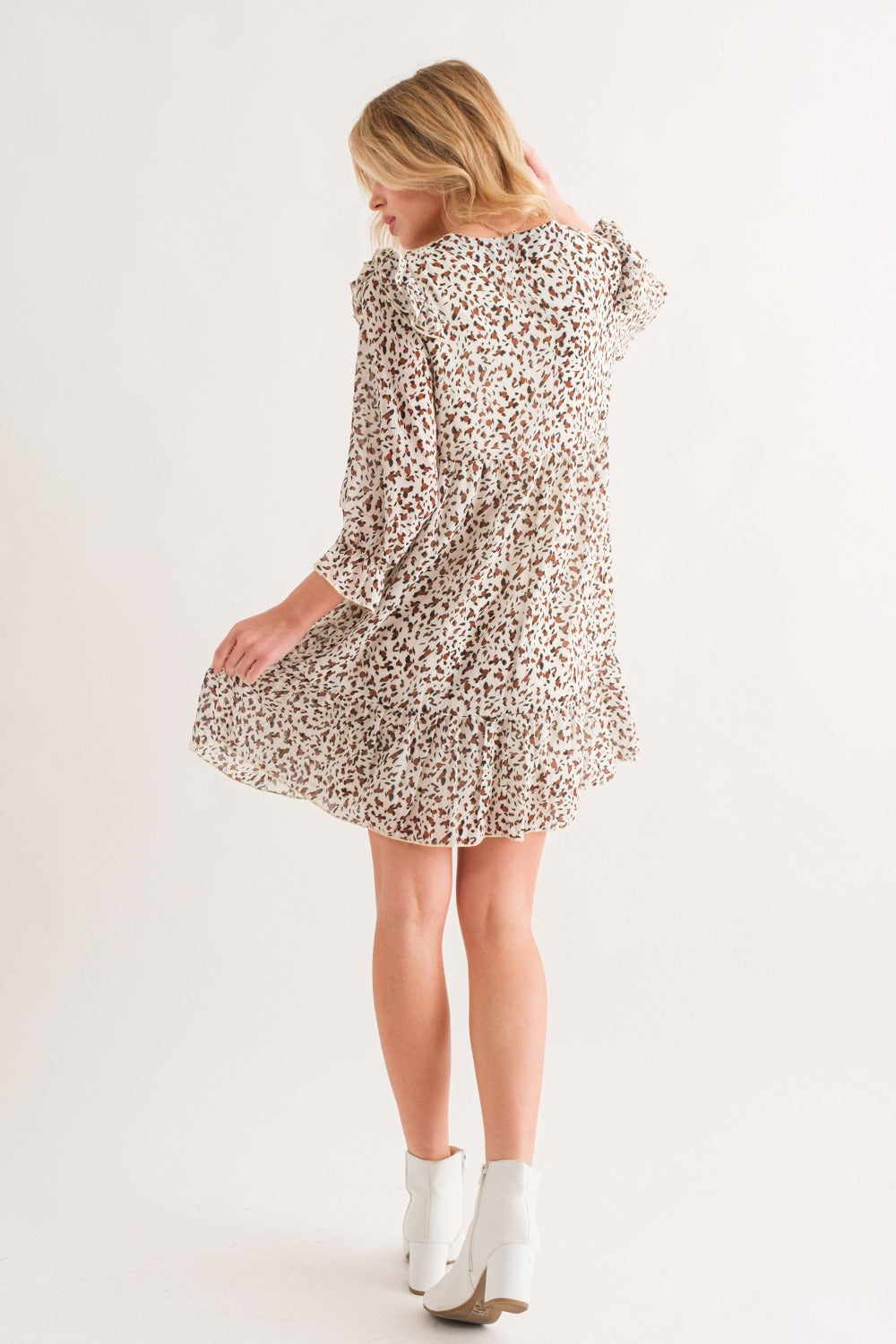 Sans Leopard Ruffle Hem Woven Mini Dress